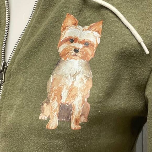 Hand Printed XS Upcycled Yorkshire Terrier Yorkie Dog Long Sleeve Zip Hoodie - Picture 3 of 6